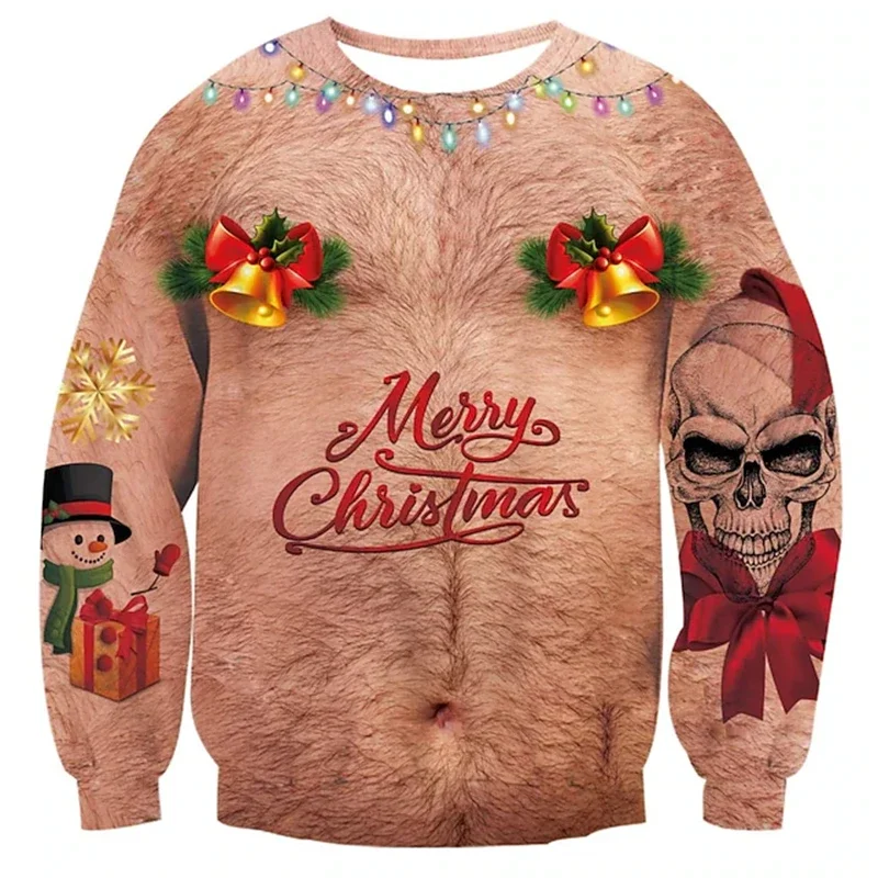 Weihnachts-Ugly-Sweater Lustiger 3D-Druck Muskel-Muster Sweatshirts für Männer Neue Mode Pullover Party Cosplay Kostüm Weihnachtsgeschenk – Detail 3