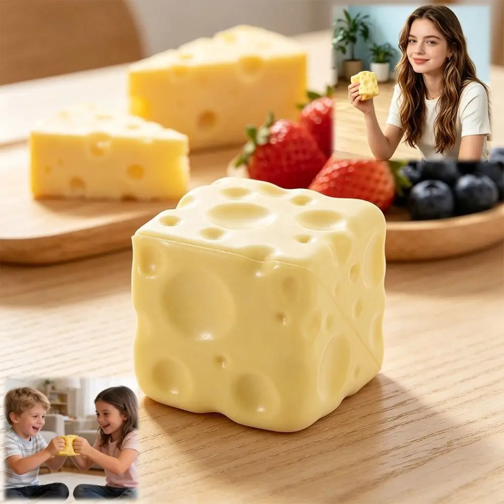 Shapeable Cheese Pinch Toy Non-Bounce Anti-Stress Cheese Cube Stress Ball Squishy Texture ASMR Sensory Stress Toy Adults