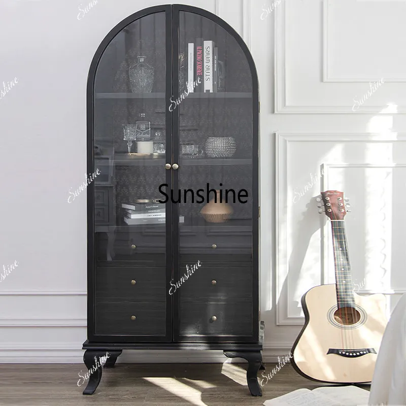 

French retro solid wood, opposite door dining side cabinet, multi-functional storage cabinet