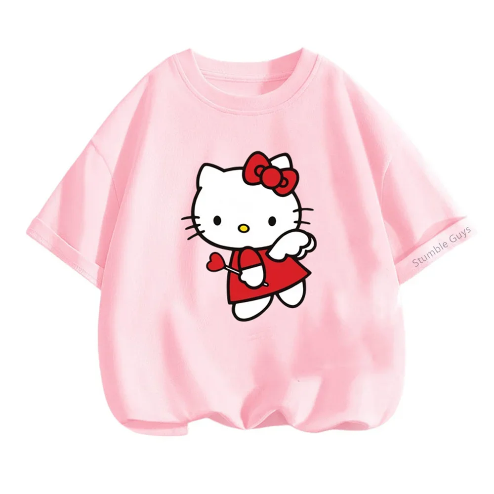 

Одежда для мальчиков с короткими рукавами в стиле аниме Hello Kitty, футболка для девочек, футболка для детей от 3 до 14 лет, летняя детская одежда Sanrio Kawaii