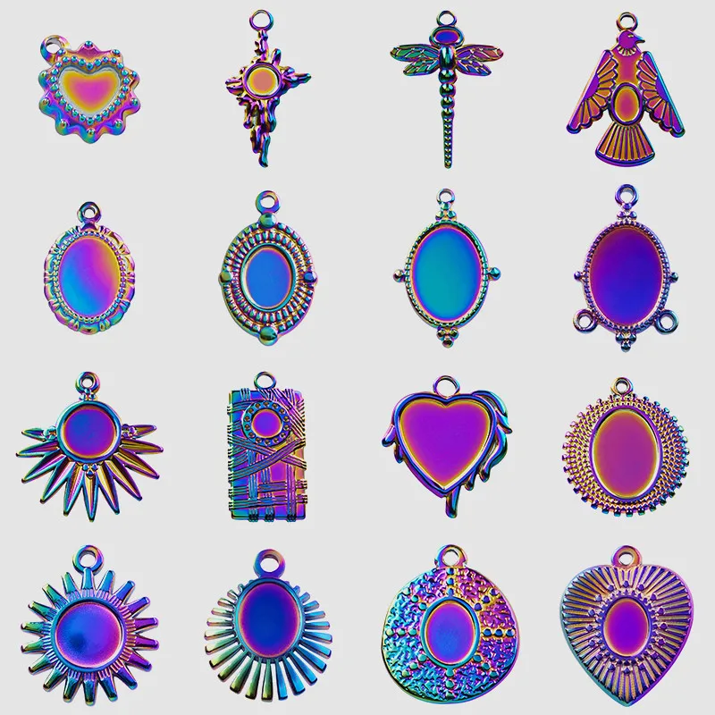 Rainbow Pendant Sun Heart Oval Charms For Jewelry Making Bulk 5pcs/Lot Stainless Steel Charm Handmade Accessories DIY Connectors