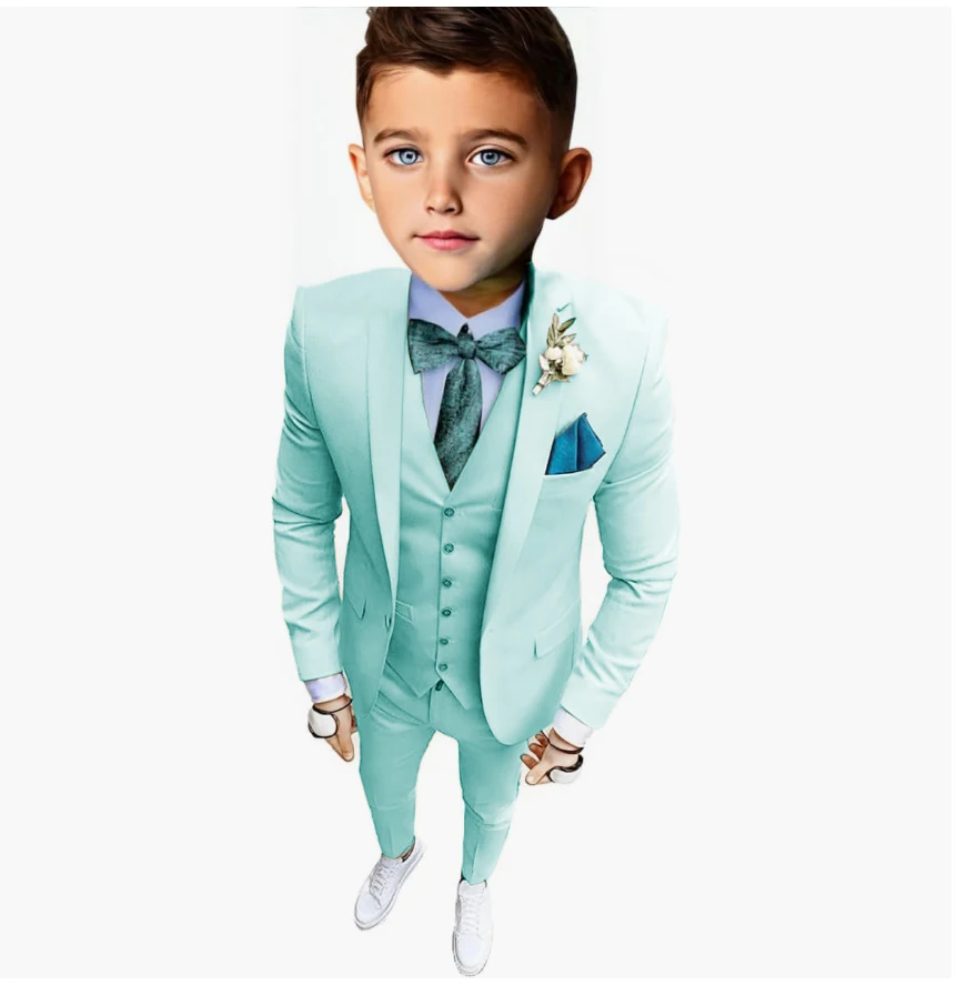 Casual Beige Suit for Boys Wedding Notached Lapel Fashion Style Jacket Vest Pants 3 Pieces Party Child Clothes Slim Fit Kids