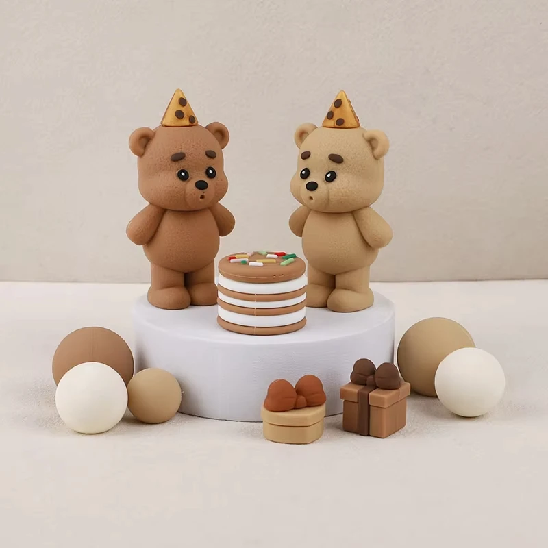 1 Stück Niedliches Bären-Kuchendekorations-Set mit Mini-Ballon Geschenkbox für Baby 1. Geburtstag Party Tortendekoration Zubehör – Detail 5