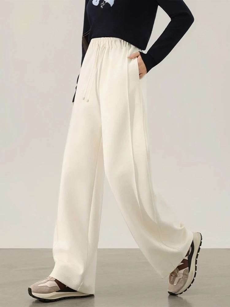 

SENTUBILA Straight Pants Women's Autumn 2025 Solid Loose Fit Drawstring Elastic Waist Casual Pants Knit Fabric Bottom 153KA2628