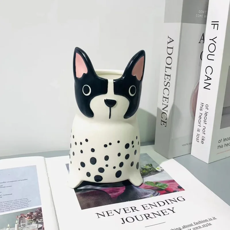 Creative Spotted Dog Ceramic Chopstick Barrel Creative Kitchen Tool Storage Can Desktop Animal Decoration Pen Holder home decor