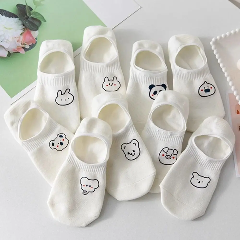 

10Pairs Cute Cartoon Women Invisible Socks Thin Non-slip Cute Boat Socks Sweet Hosiery Bear White Socks Comfortable