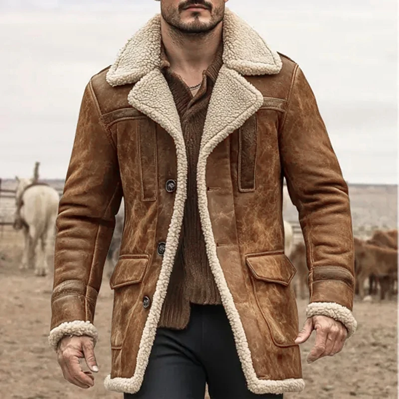 Daily Outdoor Solid Color Maxi Outerwear Mens 2026 Winter Warm Fashionable Turn-down Collar Fleece Mid Long Coats Jackets Male
