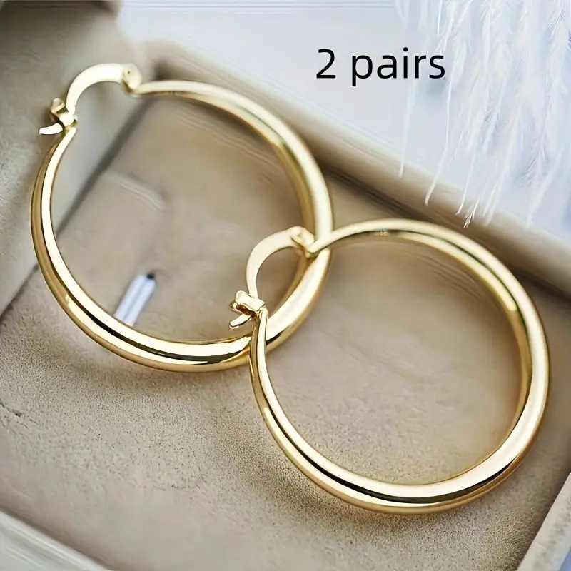 2 Pairs Lightweight Oval Hoop Earrings Pure Color Minimalist Jewelry For Women Daily Clothing Decor