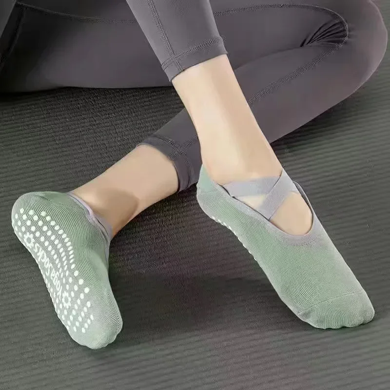 1 paio di calzini da yoga professionali da donna calzini antiscivolo in silicone per balletto pilates calzini sportivi da ballo con fasciatura