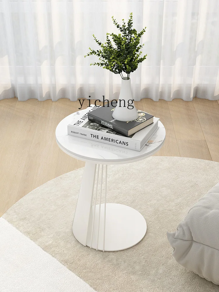 XC Creative Stone Plate Small round Table Cream Style Living Room Iron Small Apartment Coffee Table Modern Minimalist Sofa Side