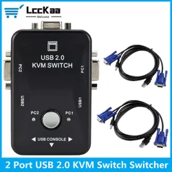 LccKaa USB 2.0 KVM Switch 2 Port VGA SVGA Switch Box USB KVM Mouse Switcher Keyboard 1920*1440 Vga Splitter Box Sharing Switch