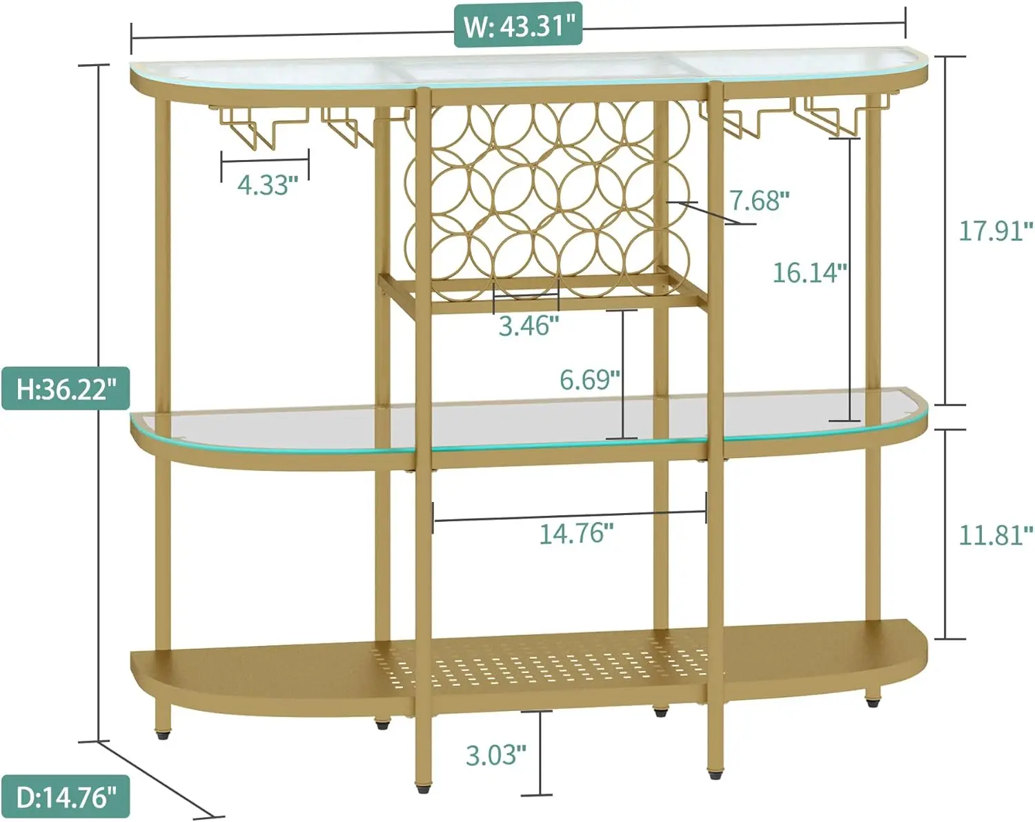 Thuis Bar Tafel Met Wijnrekken, 3 Tier Wijnbar Tafel Met Glazen Houders, Wijnkast Met Open Plank, Drankbar