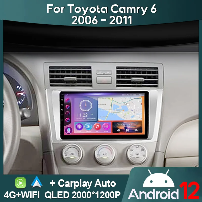 

MAMSM Car Radio For Toyota Camry 6 2006 - 2011 Android 12 Multimedia Video Player GPS Carplay Autoradio 2K QLED Head Unit Stereo