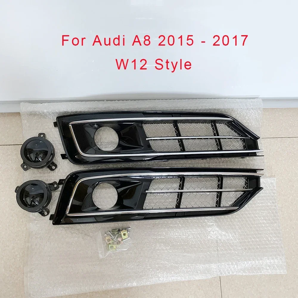 

2 PCS Left & Right Car Front Bumper Hole Grills Fog Lamp Grills Chrome Line With ACC Fits For Audi A8 2015 2016 2017 W12 Style