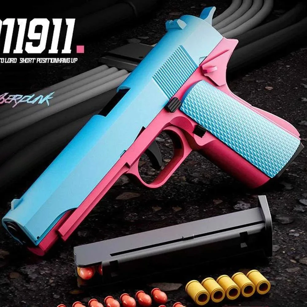 Colt 1911 Shell Pistola a proiettile morbido può essere fiammato Pistola giocattolo Giochi di tiro a pistola completamente automatici per ragazzi Regalo di Natale per bambini