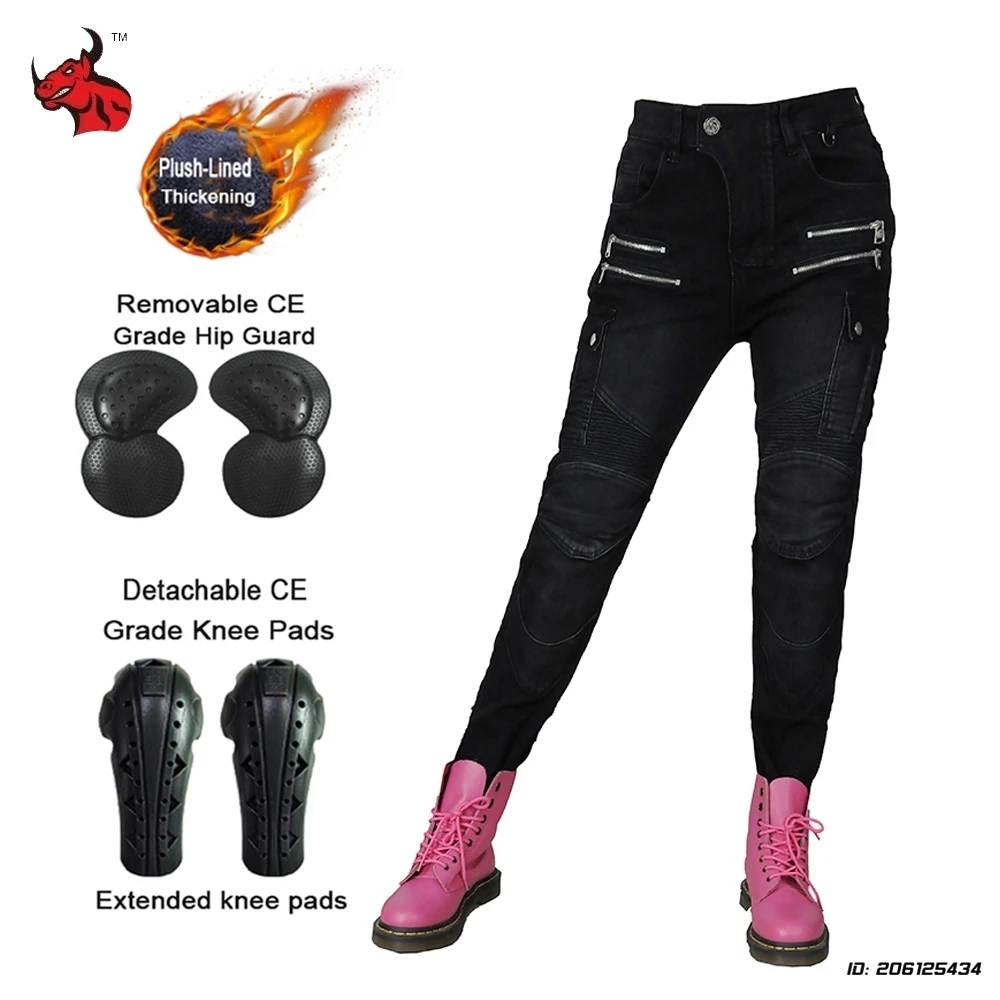 

Motorcycle Pants Women Moto Jeans Protective Gear Riding Touring Motorbike Trousers Motocross Pants Fleece-Lined Thickened Pants