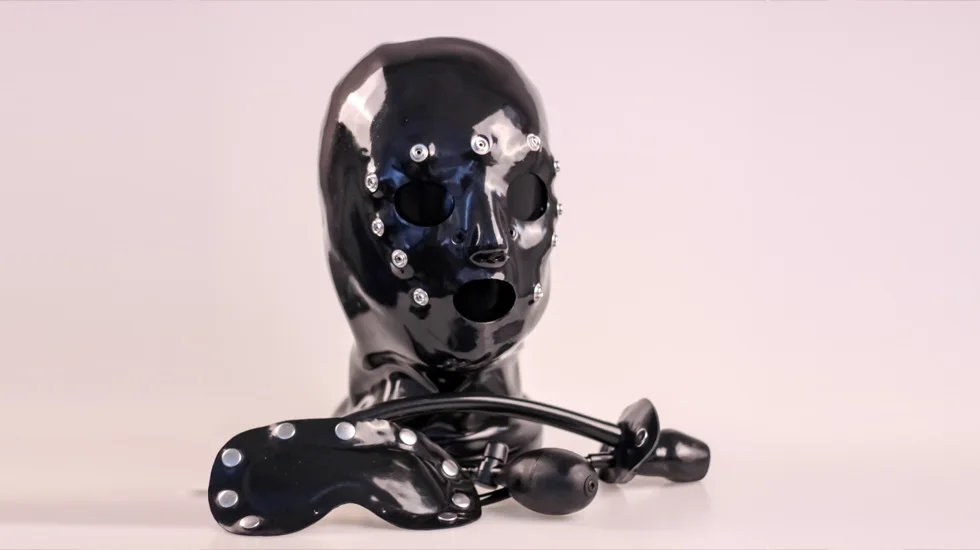 

(RD1086)Luxury Customize Handmade Latex Rubber Hood Set With Eye-mask And Gag Fetish Wear