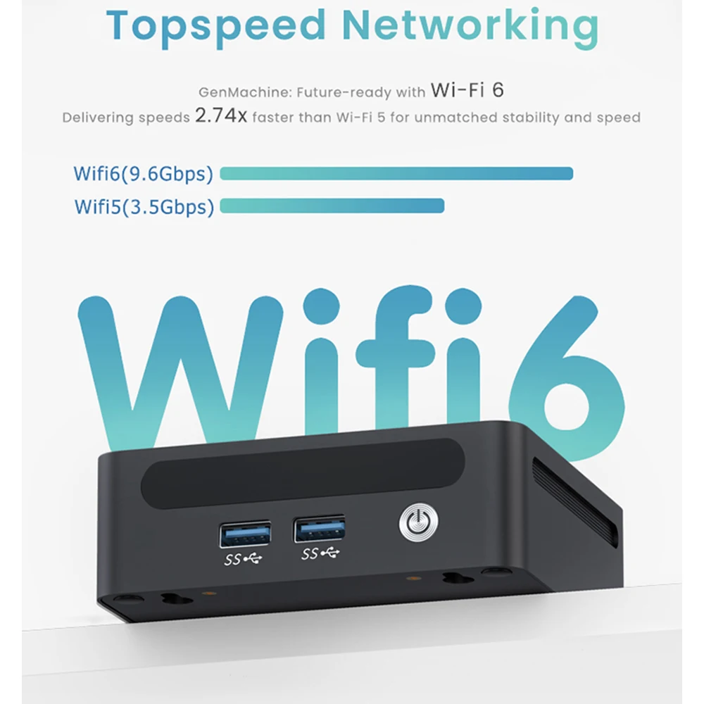 GenMachine Mini PC AMD Ryzen5 PRO 6800H Windows 11Pro 16GB LPDDR5 Dual Channel NVMe M.2 WIFI6 Desktop Office Computer pc gamer