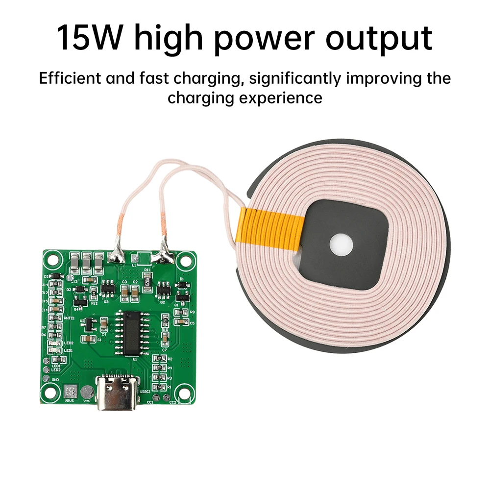 DC 5V 9V 12V 15W Wireless Charging Module Long-distance 10MM Transmitter Fast Charging Mobile Phone Charger Type-C Interface