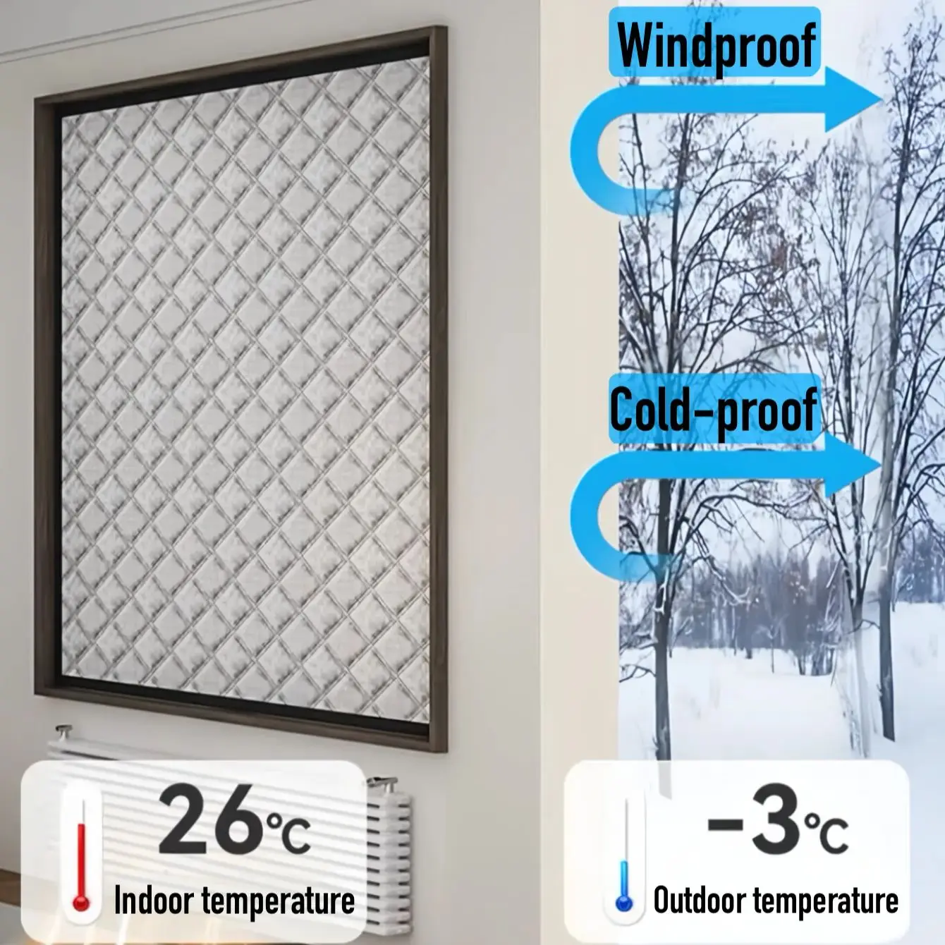 Soundproof Thermal Insulated Blackout Window Curtain - Adhesive No Drill Tape for Bedroom, Room Darkening Decoration Chambre