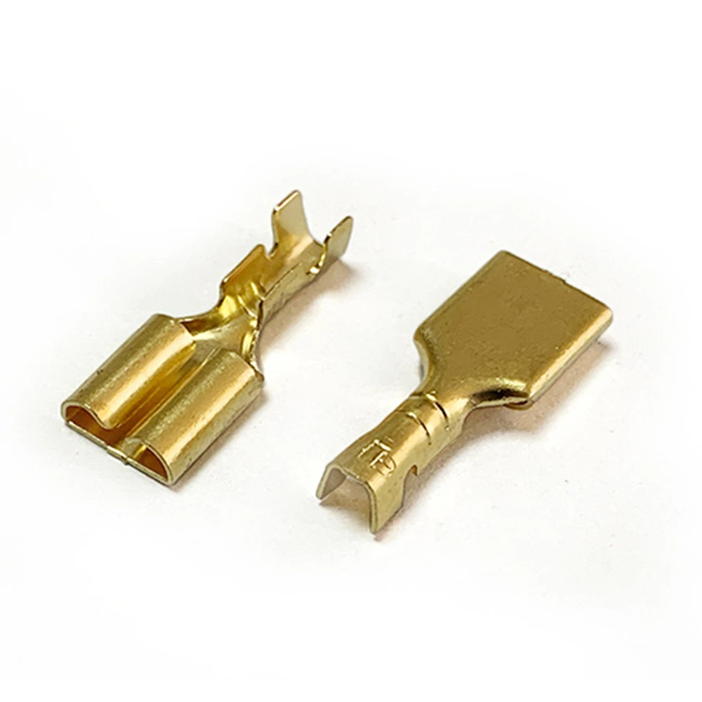 ​100Pcs Brass Gilded 6.3MM Female Spade Crimp Terminal Brass Wire Connector For Car Relay DJ623-E6.3B DJ623-E6.3C H62