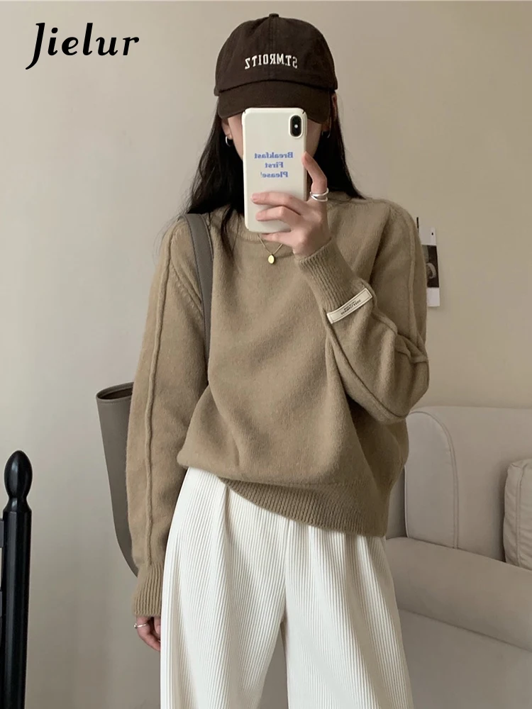 Pink O-Neck High Street Korean Basic Long Sleeves Women Pullovers Korean New Fashion Solid Color Loose Simple Female Pullovers