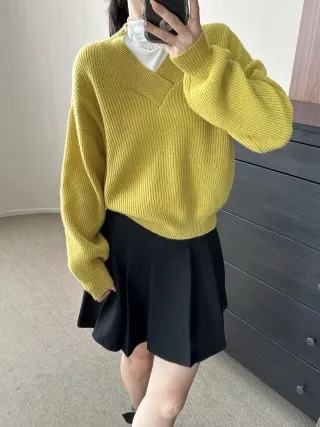 

2025 Women's Clothing V-neck versatile knitted pullover1020