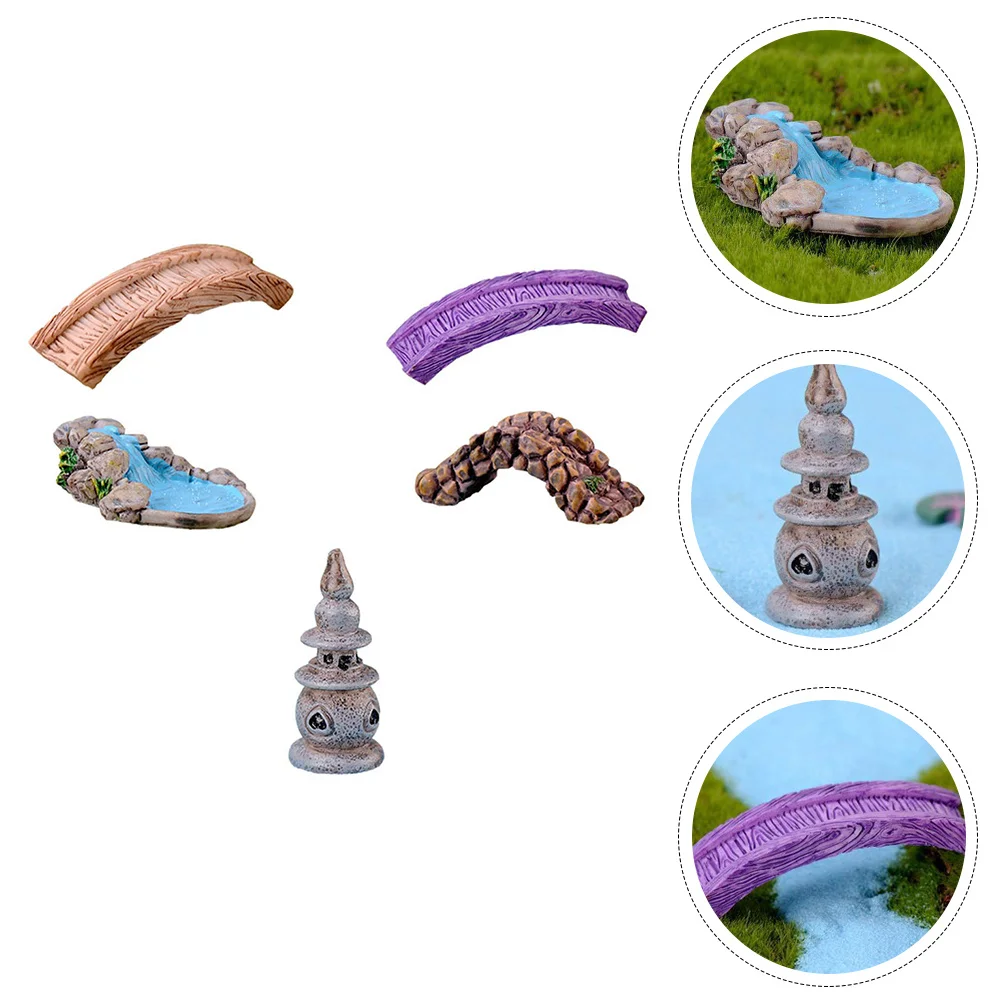 5pcs Mini Garden Ornaments Resin Landscaping Decor Small Outdoor Garden Decors Unique Pond Bridge Ornament For Bonsai Diy Home