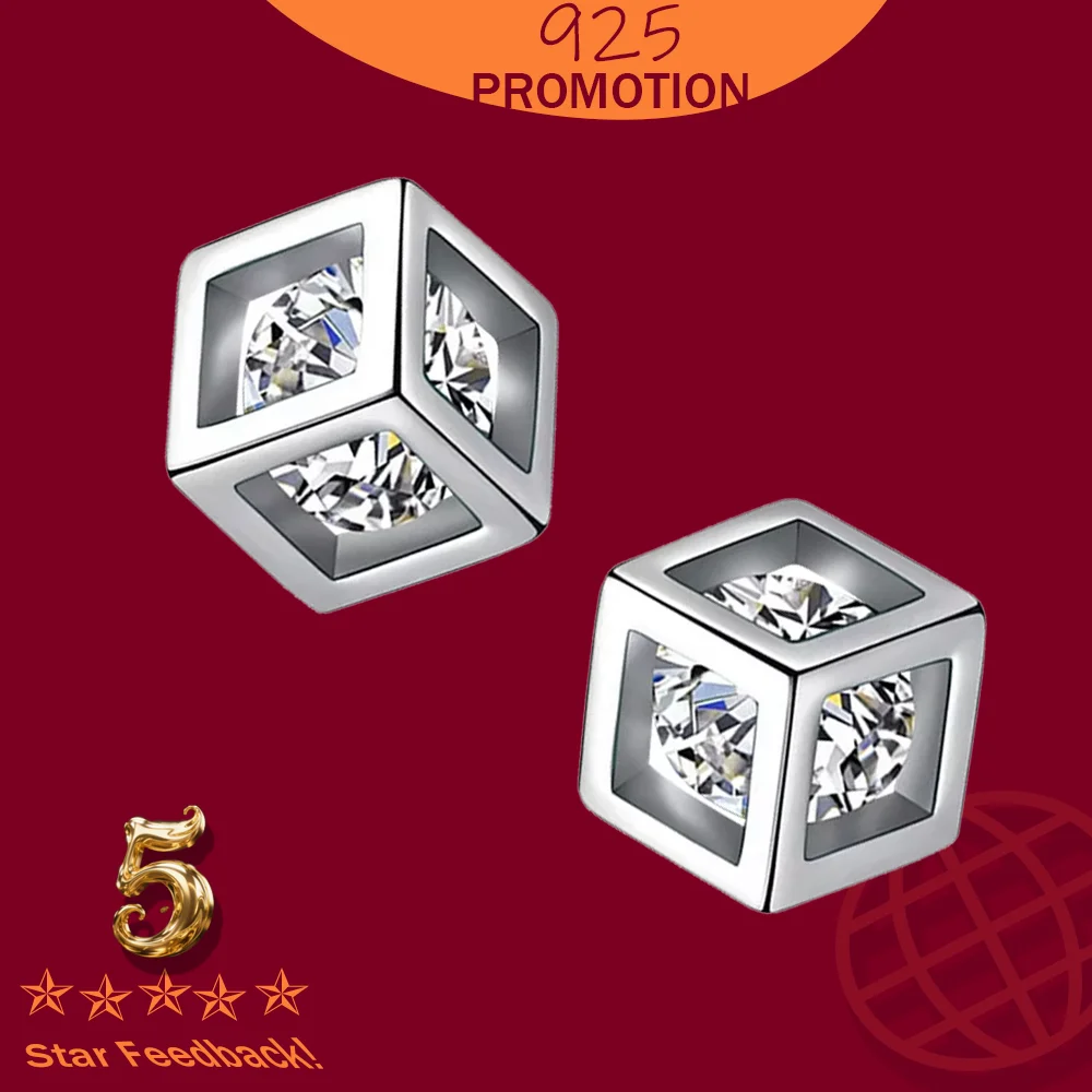 

Sterling Silver Fashion Small White Square Stud Earrings For Women Girl Luxury Clear Zircon Crystal Earring Women Jewelry
