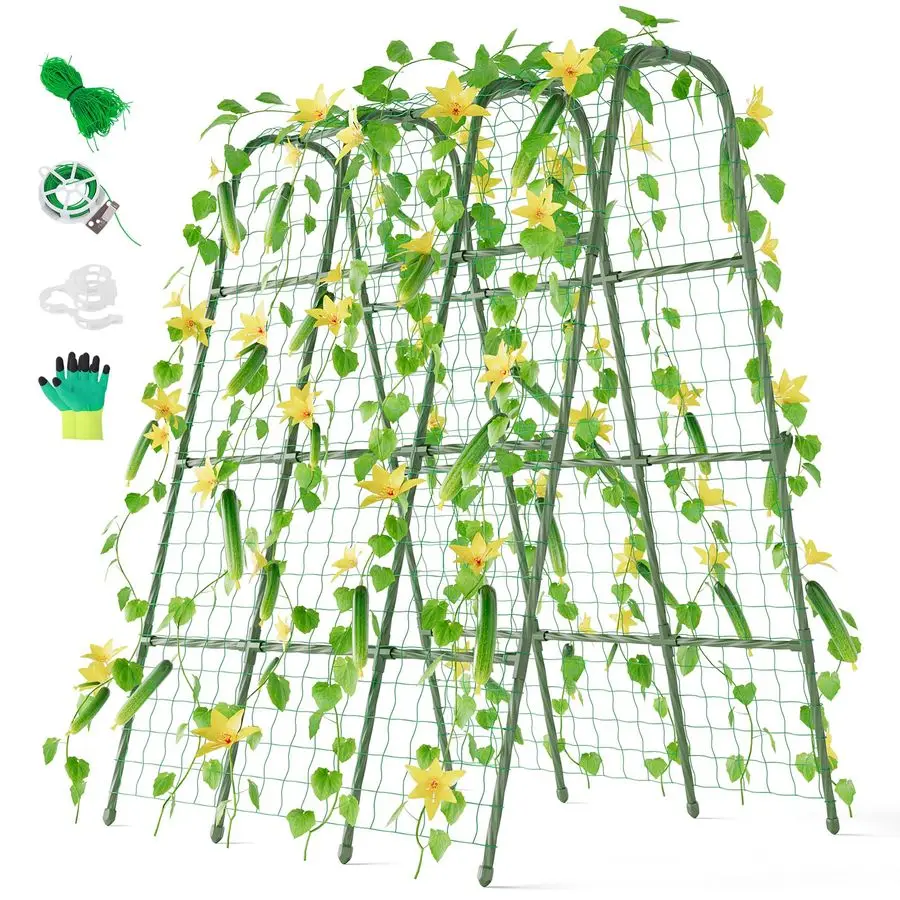 

Металлическая U-образная садовая опора для огурцов на приподнятых грядках, 48 x 63 дюйма, для вьющихся растений на открытом воздухе, с сеткой для вьющихся растений