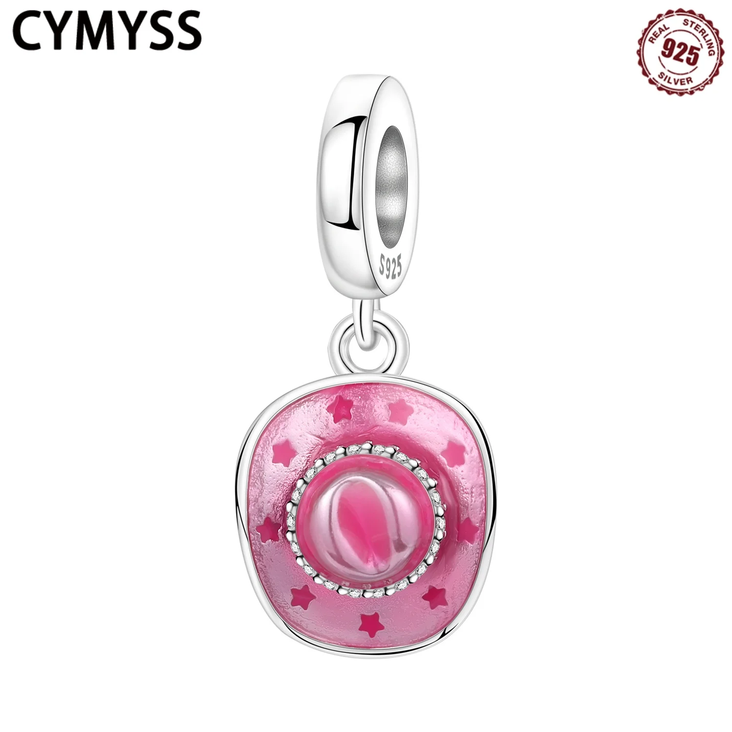 

CYMYSS 2025 New S925 Sterling Silver Zircon Pink Cowboy Hat Pendant Fine Jewellery Birthday Gift Women's DIY Charms