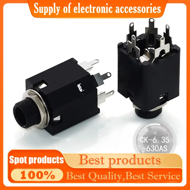 CK-6.35-630AS audio headphone socket, mixing console, microphone jack with threaded five pins, black