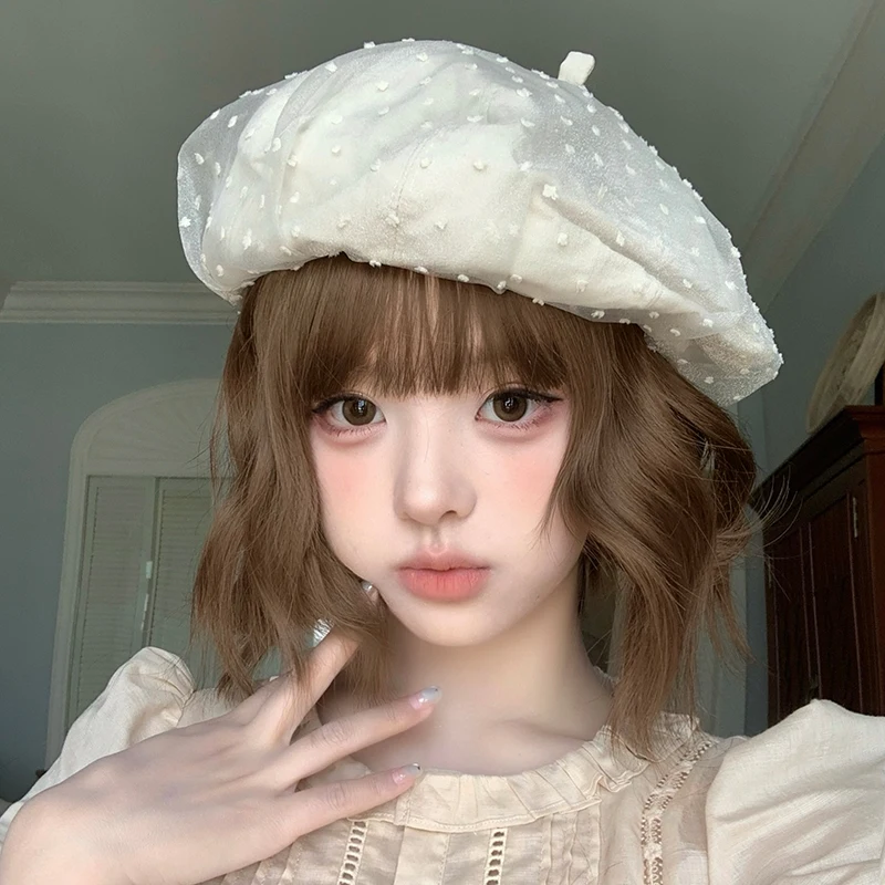 

Ins New Polka Dot Mesh Berets for Women Summer Autumn Travel Photo Versatile Thin Breathable Retro French Elegant Painter Hat