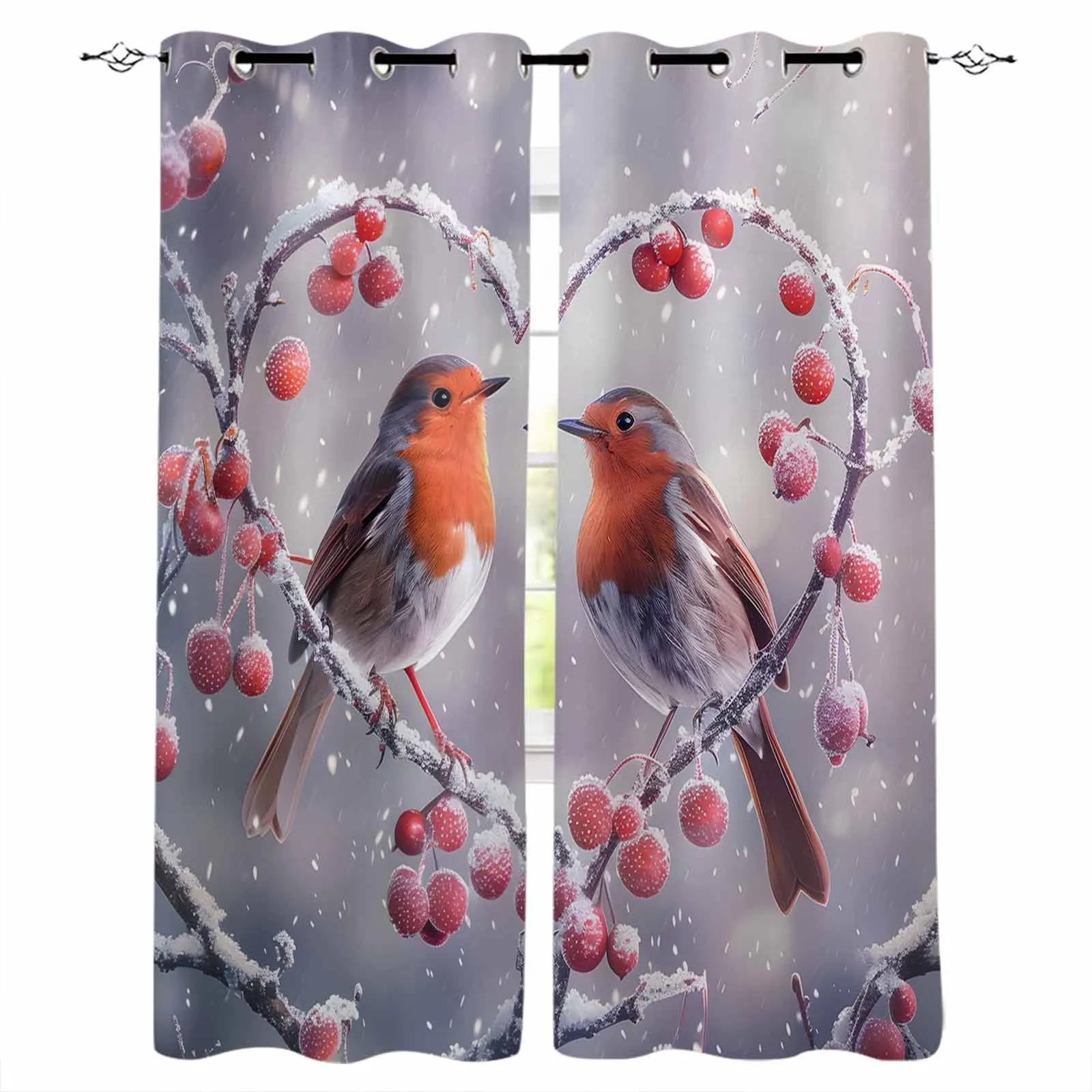 Christmas Snowflake Bird Red Fruit Love Blackout Curtains For Living Room Bedroom Window Treatment Blinds Drapes