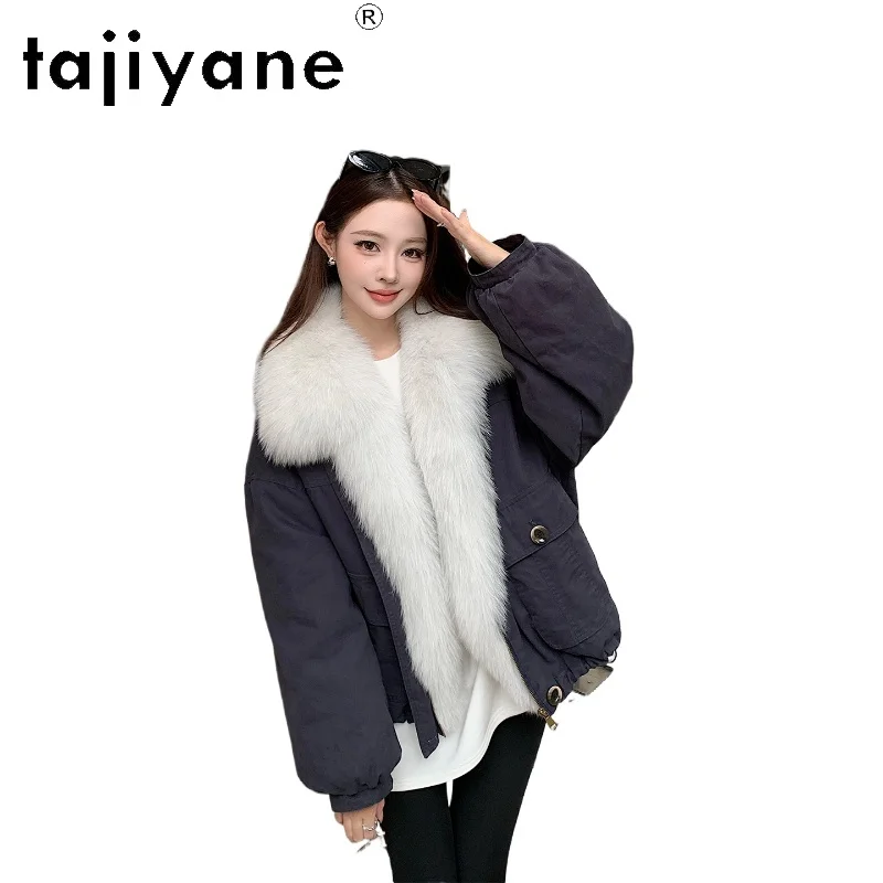TAJIYANE أوزة أسفل معطف المرأة انفصال الثعلب الفراء طوق سترة معاطف قسط ملابس خارجية دافئة 2025 الشتاء ملابس امرأة putaхоovyк