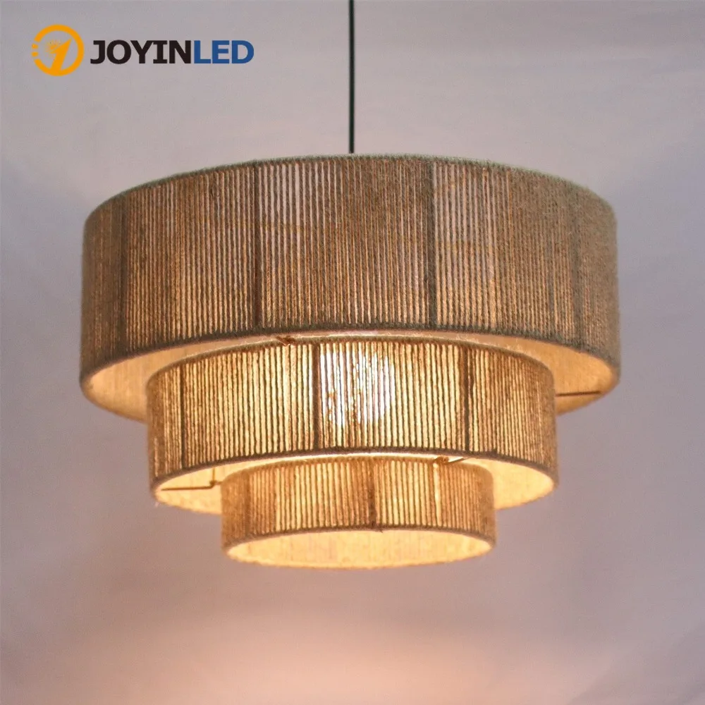 

JOYINLED 50CM Boho Pendant Light Hand-Woven Rattan Lampshade Light Shade 3 Round Rustic Ceiling Lamp for Kitchen Island Bedroom