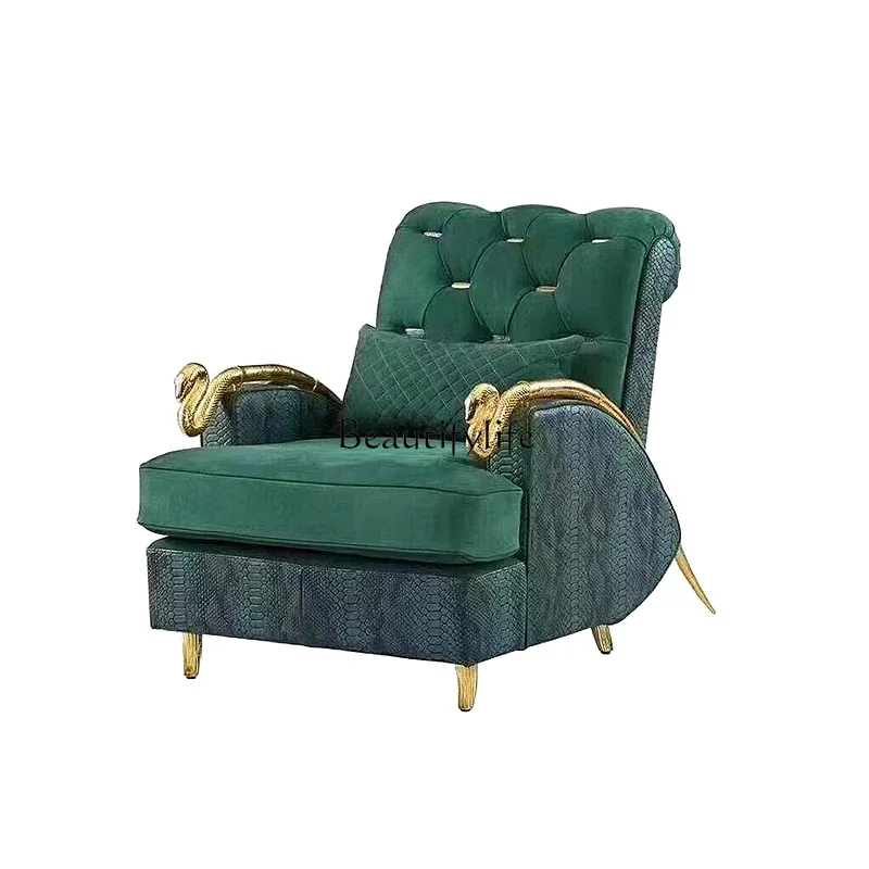 

XX59Light luxury Italian leather single sofa chair modern creative high-end pure copper snake-shaped armrest queen snake chair