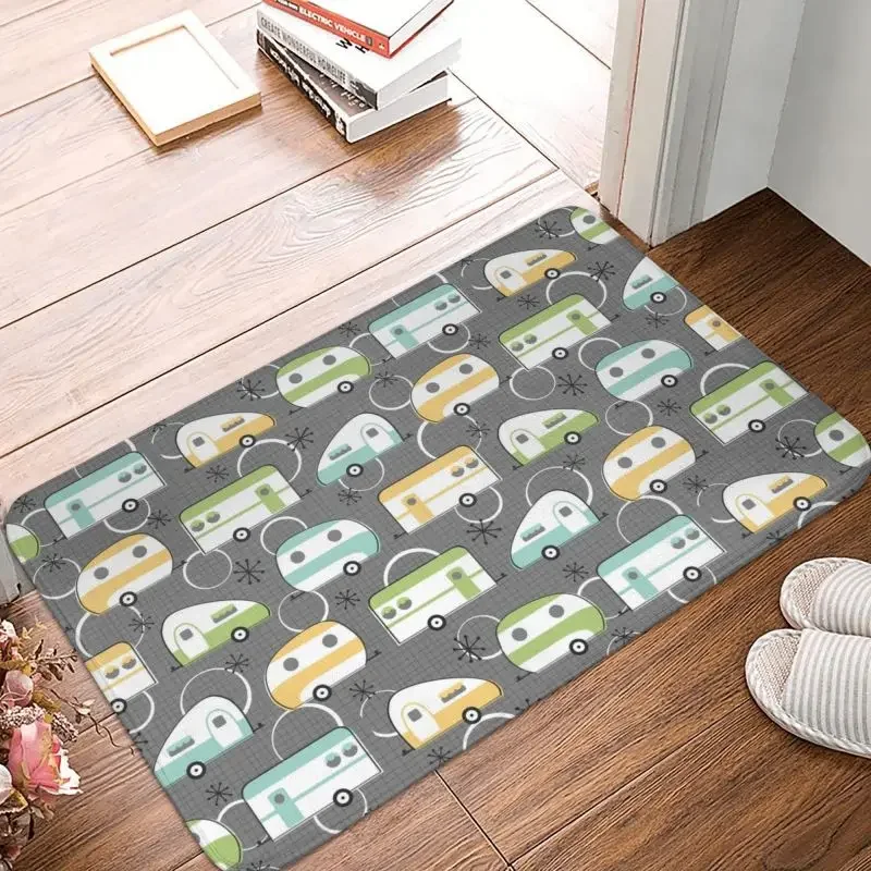 Happy Camper Front Door Mat Anti-Slip Absorbent Cartoon RV Camping Doormat Bedroom Entrance Kitchen Rug Carpet Footpad