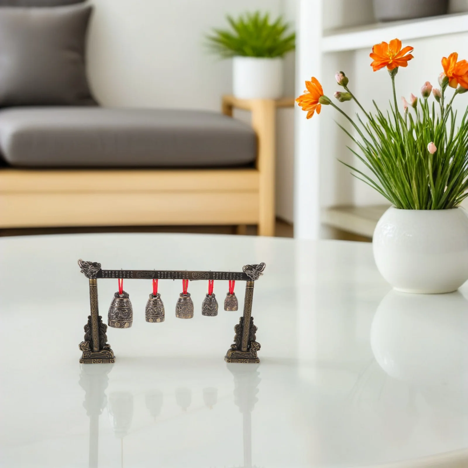 

7pcs Vintage Chime Instrument Bronze Hanging Bells With Dragon Design For Home Decor Music Creation Percussion Instrument