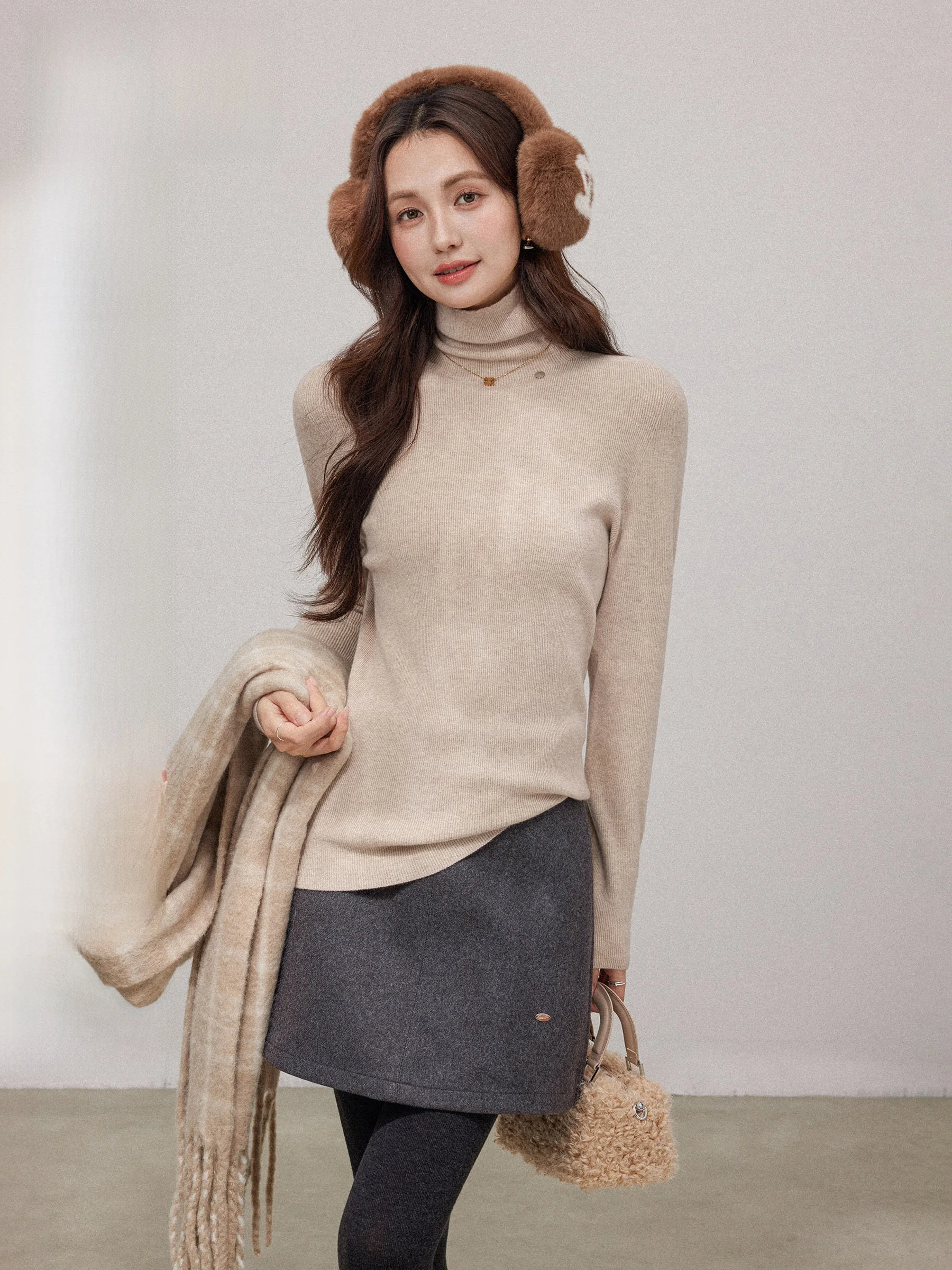

Zhang Dou Dou High Ne Long Sve Knitted Sweater Women's Slim Fit Soft Autumn Winter Inner Wear Base irt Top