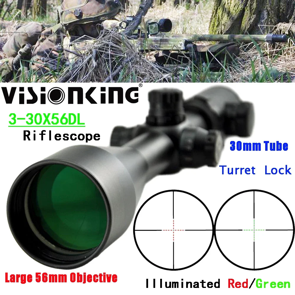 Visionking Power 3-30x56 Hunting Riflescope Long Range Trajectory Lock Side Focus Illuminated Reticle Sniper Optical Sight .50