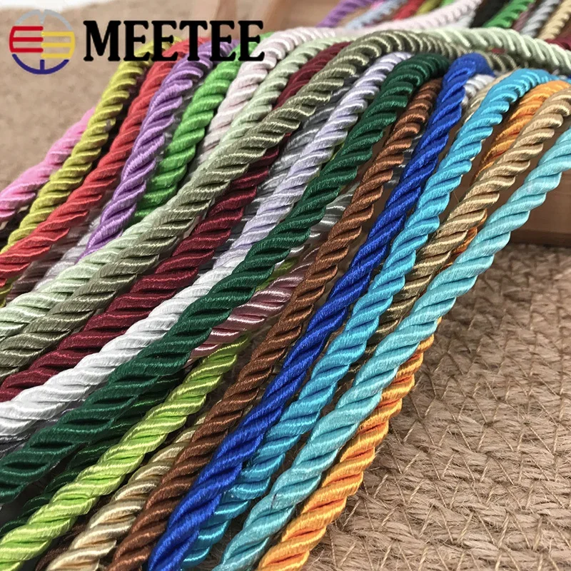 Meetee 10M 5mm 3 Shares Twisted Cotton Nylon Cords Colorful DIY Craft Braided Decoration Rope Drawstring Belt Accessories AP477