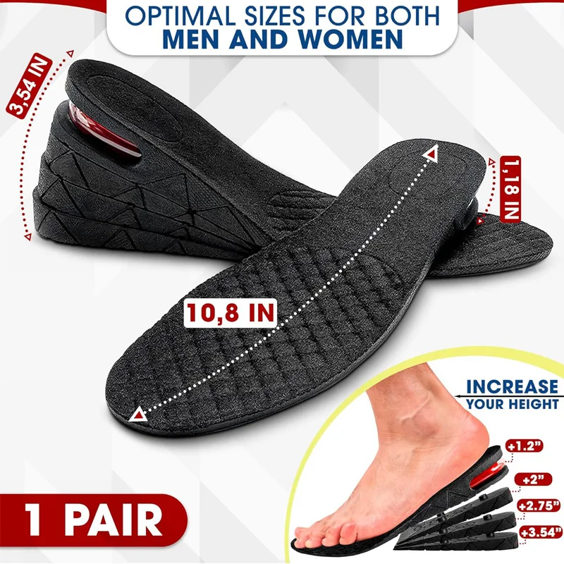 

3-9cm Invisible Height Increase Insoles 3 Layer Air Insert Adjustable Cut Heel Insert Men Women Shock Absorbing Growing Sole
