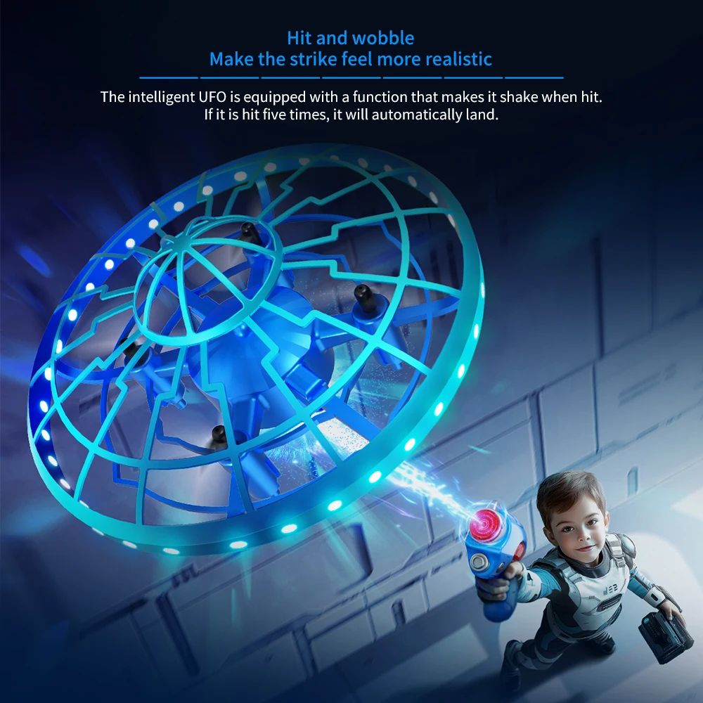 Nowy Quadcopter XS4 Zabawki RC z Funkcją Strzelania, Czujnikiem, Latający Spodek, Fajne Oświetlenie, Ochrona Siatkowa, Zabawki Sterowane Pilotem, Prezenty dla Dzieci