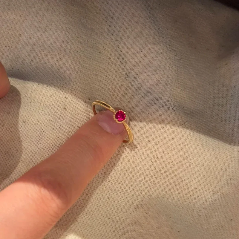 Popular Medieval French Gold Color Brushed Tail Ring Retro Court Style and Niche Red Cherry Ring for Women KOFSAC