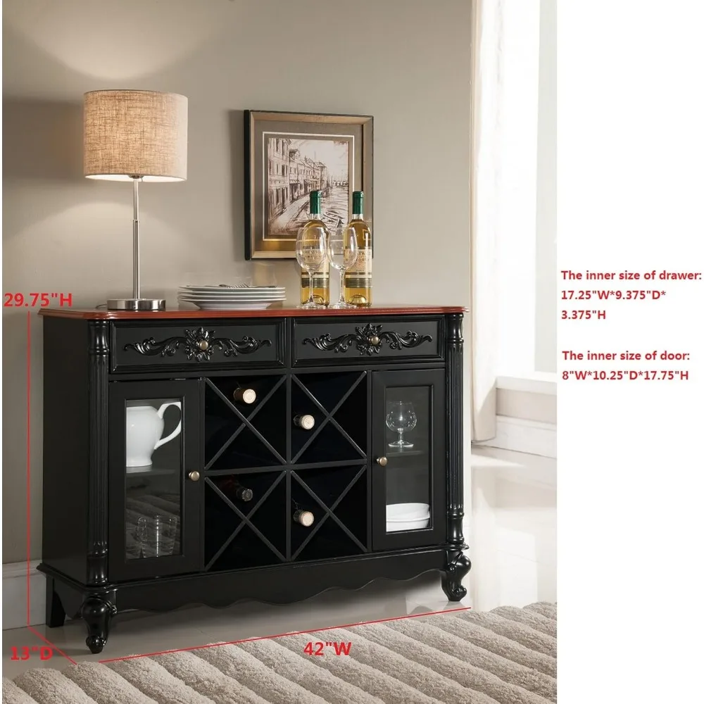 Meja Konsol Kabinet Anggur Server Prasmanan Merek Kings, Hitam / Walnut