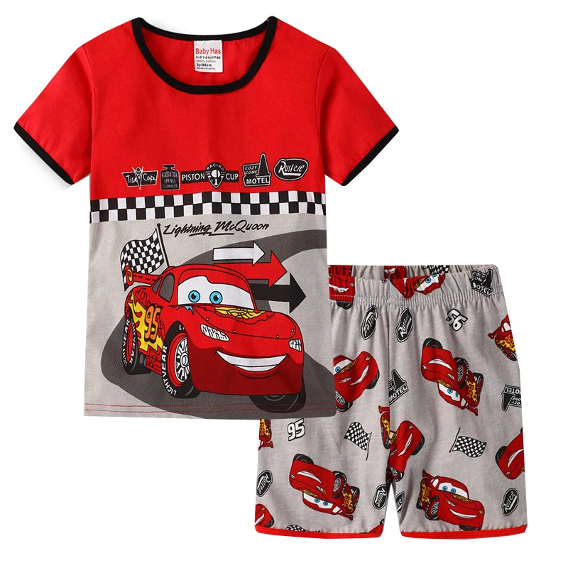 Summer Children Pajamas Set Short Sleeve T Shirt Shorts car Pyjamas Kids Boy Girls Pijamas lightning mcqueen Cartoon Sleepwear