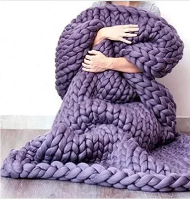 Soft Warm Large Handmade Knitted Coarse Woolen Blanket Pretty Gift For Winter Bed Sofa Girl All Season Sleeping Bag