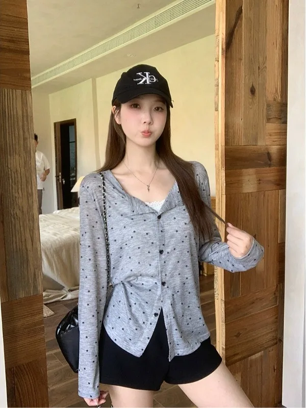 

Новинка! Летний женский кардиган больших размеров с длинными рукавами, тонкий, в горошек, с защитой от солнца, свободный, универсальный, на каждый день.