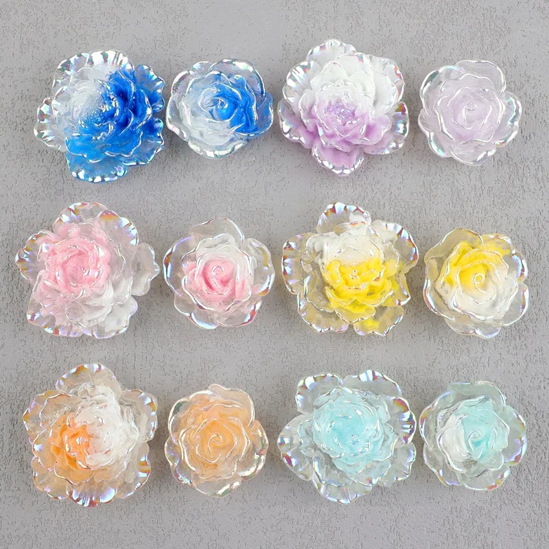 10PCS Electroplating two-color rose resin accessories hairpin DIY cream glue phone case material camellia flower cave shoes acce